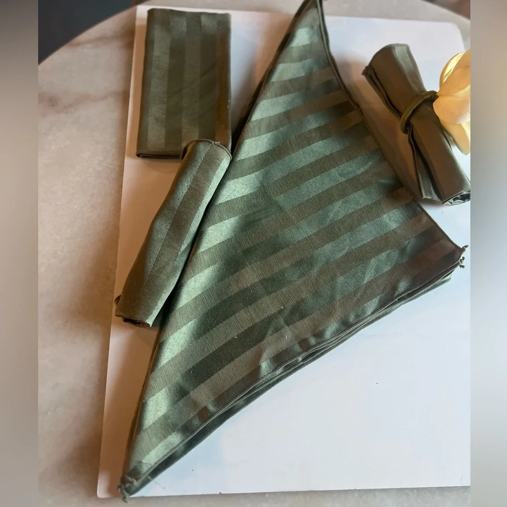Vintage Sage Green Striped Cloth Napkins Set of 6 –Z Gallerie – Table Setting